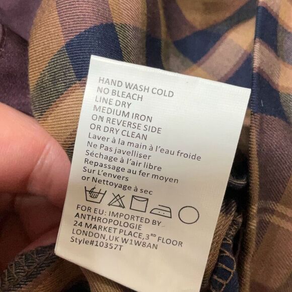 Tiny Multicolor Plaid Pleated Front Wide Leg Natural Slubs Trouser Pants Size 4 - Picture 7 of 8